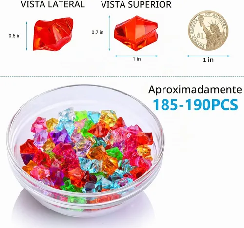 Vista 2 de 180-190 gemas falsas acrílicas multicolores, rocas de hielo trituradas, joyas de plástico para rellenos de jarrones, dispersión de mesa, relleno