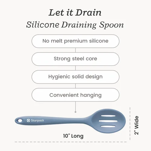 Vista 4 de Starpack - Cuchara ranurada de silicona «Let it Drain» (10.6 pulgadas), cuchara pequeña con ranuras para cocinar, resistente al calor hasta 600 °F
