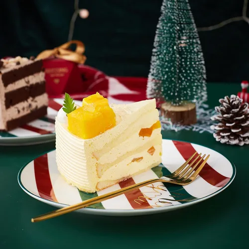 Vista 2 de Platos de Cena de Navidad de China Ósea - Platos de Postre - Platos de Ensalada Juego de 4, Apto para Lavavajillas (Rayado, 20.3 cm)