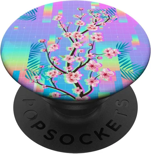 Vista 6 de Sakura Synthwave Colorful Vaporwave 90s Art Cherry Blossom PopSockets MagSafe PopGrip para iPhone