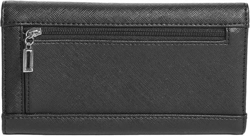 Vista 2 de GUESS Cartera delgada Saffiano con logotipo de Abree, Estampado negro floral