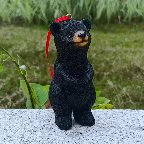 Vista 6 de Mini estatua de oso pequeño adorno de escultura colgante figura de animal regalo para árbol de Navidad, hogar, oficina, habitación, automóvil, Negro