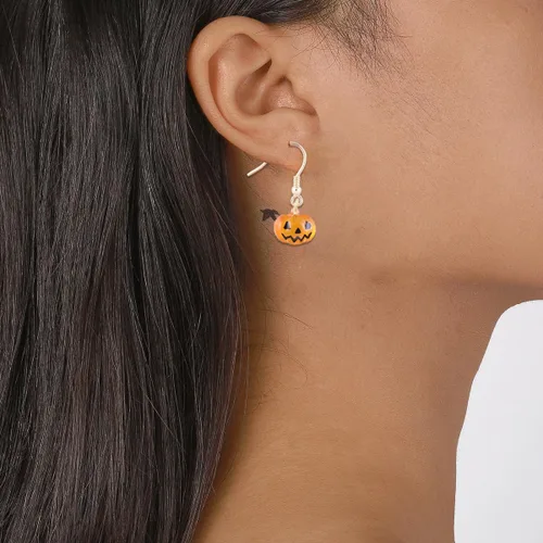 Vista 3 de Reffeer Solid 925 Sterling Silver Halloween Pumpkin Drop Earrings for Women Tiny Pumpkin Drop Earrings Hook Studs