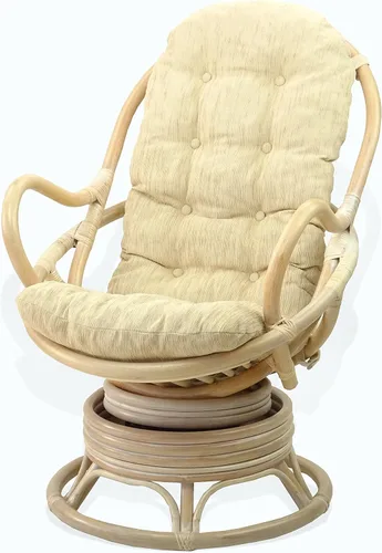 Vista 9 de Java - Silla giratoria de mimbre de ratán natural con cojín marrón oscuro, coñac