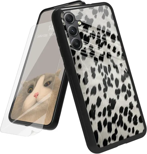Vista 93 de Funda para Samsung Galaxy A12 5G con protector de pantalla, parte trasera de vidrio templado + TPU de silicona suave que absorbe los golpes