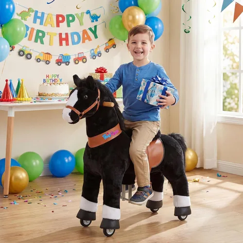 Vista 5 de PonyCycle Caballo de paseo para niños pequeños de 3 a 4 años con freno, sin batería (30 pulgadas de altura/tamaño 3 modelo clásico U) poni mecánico