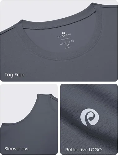 Vista 4 de PINSPARK Camiseta sin mangas de verano para hombre, de secado rápido, para correr, gimnasio, entrenamiento