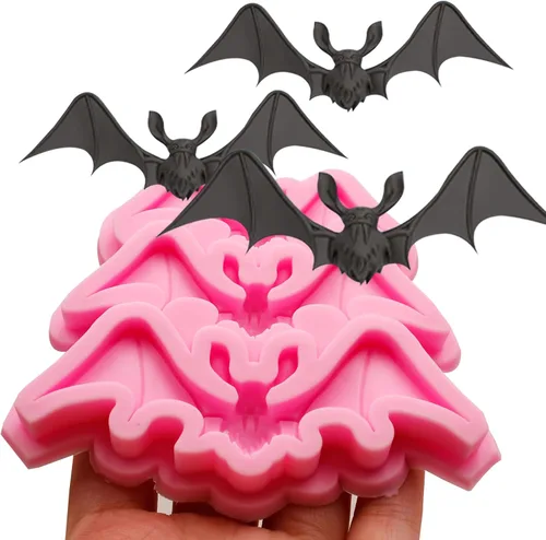 Vista 8 de 5 moldes de Halloween, moldes de fondant de murciélago de esqueleto para fiesta de Halloween, decoración de cupcakes, molde de caramelo