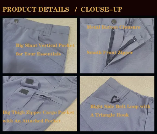Vista 4 de Pantalones cortos tácticos para hombre, resistentes al agua, mezcla de algodón, para senderismo, pesca, sin cinturón