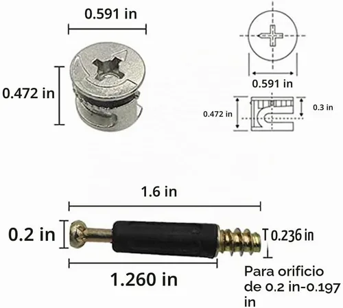 Vista 4 de Juego de 50 accesorios de conexión para muebles con taco, tuercas de bloqueo de leva y tornillos para armario y cajón de armario