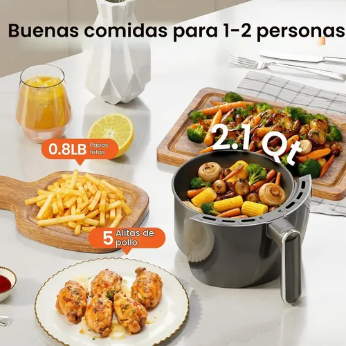 Vista 4 de Freidora de aire pequeña de 2.1 cuartos de galón - Mini freidora de aire digital compacta con 7 ajustes preestablecidos, 98% menos de aceite, Negro