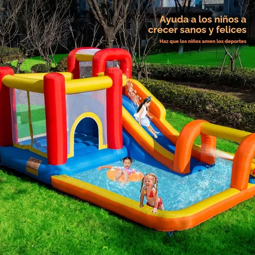 Vista 2 de Baralir Parque acuático inflable con tobogán acuático largo y piscina grande para 5 niños, diversión infinita de saltos, deslizamientos, escalada