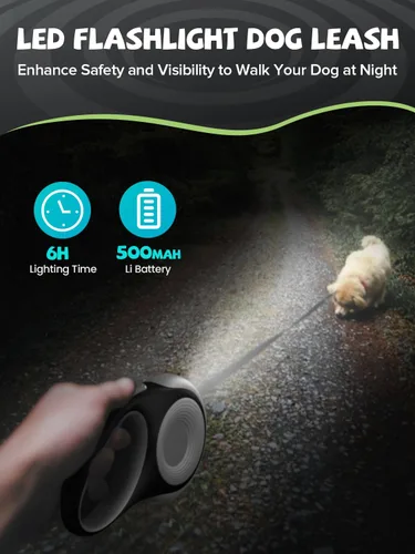 Vista 3 de Correa retráctil para perro con linterna LED, correa para perro 3 en 1 retráctil para perros pequeños y medianos de hasta 66 libras, 16 pies, mango