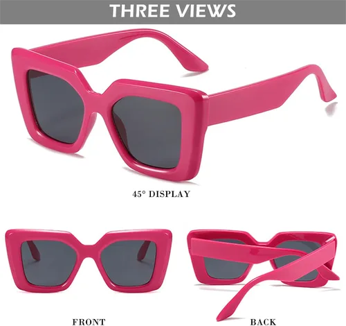 Vista 3 de HJSTES Gafas de sol de gran tamaño para mujer, sombras de ojo de gato de moda, marco cuadrado, protección UV