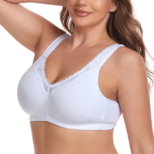 Vista 10 de Brasier de algodón cómodo con encaje y cobertura completa sin forro para mujer, sin forro, sin varillas, para mujer Albaricoque