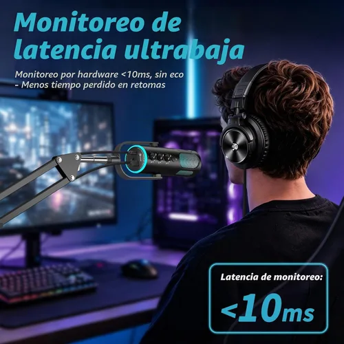Vista 4 de Microfono para juegos, micrófono condensador USB para PC, PS4/5 y Mac, micrófono de computadora con cancelación de ruido, silencio, reverberación