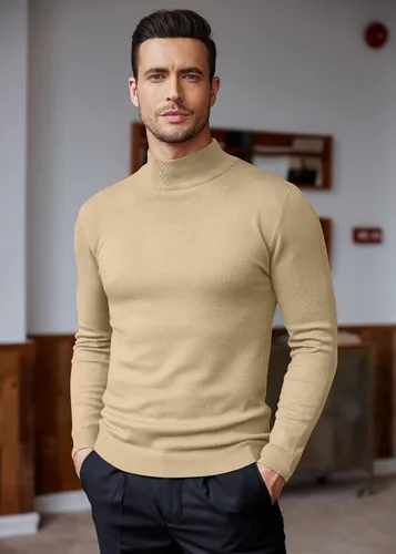Vista 2 de COOFANDY Suéter de cuello alto falso para hombre casual básico de punto térmicos para hombre