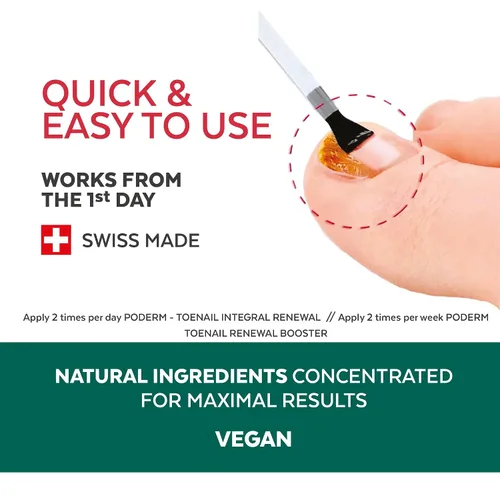 Vista 3 de PODERM - Restaura la apariencia de uñas descoloridas o dañadas, ingredientes 100% naturales y veganos - Fabricado en Suiza
