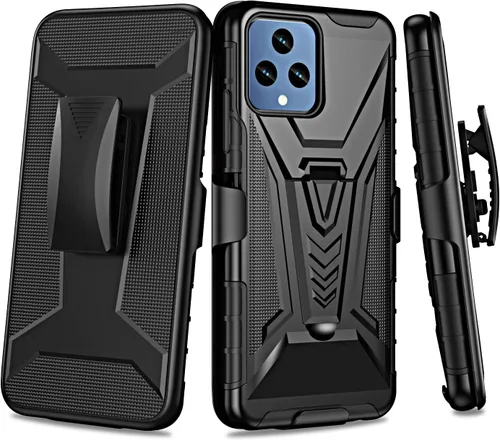 Vista 3 de Funda compatible con TMobile Revvl 6 5G con clip para cinturón de funda híbrida a prueba de golpes con soporte (negro)