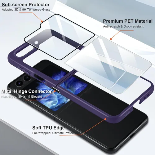Vista 3 de Funda de espejo para Samsung Galaxy Z Flip 5 Mirror, Galaxy Flip 5 con [subpantalla y protector de cámara] conector de bisagra, cubierta protectora