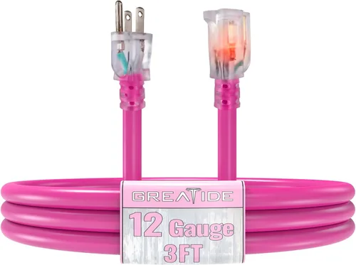Vista 11 de Cable de extensión para interiores con extremo iluminado, cable de extensión resistente de calibre 12 de 3 pies, cable de extensión de 3 clavijas