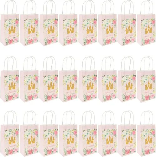 Vista 7 de BLUE PANDA Bolsas de regalo de papel de castillo de princesa rosa para fiesta de cumpleaños (9 x 5.3 pulgadas, 24 piezas)