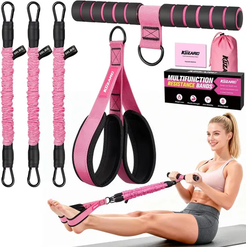 Vista 9 de Upgraded Multifunction Pedal Resistance Band with Handle, 3 Tube Adjustable Resistance Bands for Abdomen, Waist, Arm, Core/ABS, Leg Workout - Sit Up