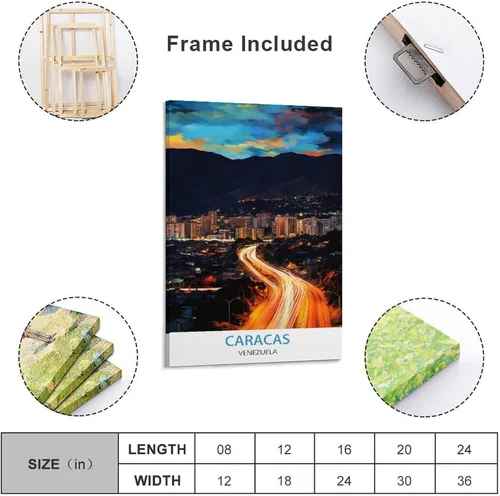 Vista 2 de Caracas Venezuela - Póster de viaje vintage de 08 x 12 pulgadas (7.9 x 11.8 in), pintura en lienzo, arte de pared, póster para sala de estar