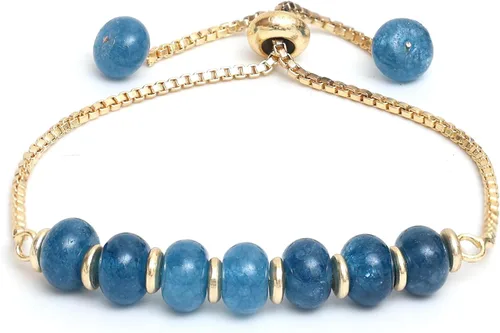 Vista 22 de Gempires - Pulsera de cuentas redondas naturales, chapada en oro amarillo de 14 quilates, joyería hecha a mano, pulseras ajustables para mujer