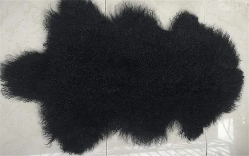 Vista 2 de Seek4comfortable Alfombra negra de piel de oveja mongol auténtica, manta de piel tibetana con decoración gruesa súper esponjosa como alfombra