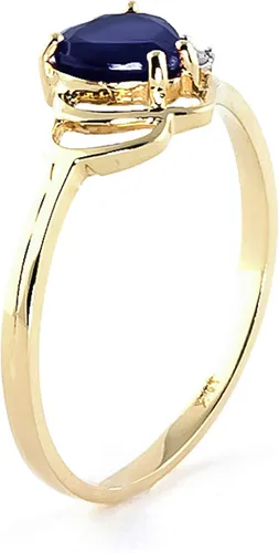 Vista 9 de Galaxy Gold GG Anillo de oro de 14 quilates con diamantes auténticos y zafiro natural en forma de corazón