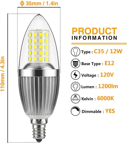 Vista 2 de gezee Bombilla LED para candelabro, no regulable, equivalente a 100 vatios, bombillas LED de vela de 12 W, luz blanca diurna 6000 K, 120 V, 1200