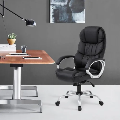 Vista 2 de Silla de oficina ergonómica con respaldo alto de cuero para oficina y escritorio de computadora O10, Negro