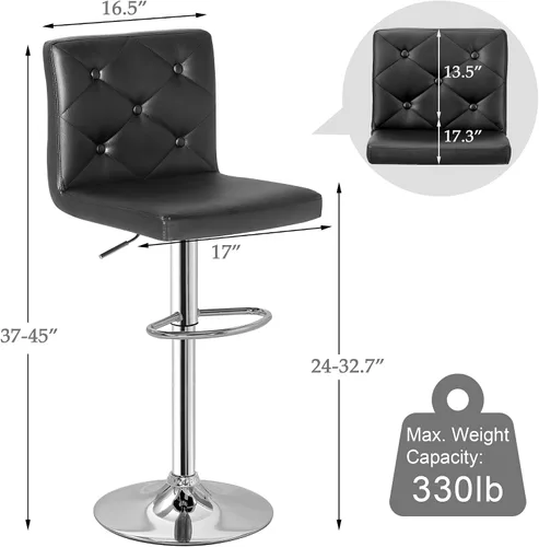 Vista 42 de VECELO Juego de 2 taburetes de bar ajustables, taburetes de altura de barra para encimera de cocina