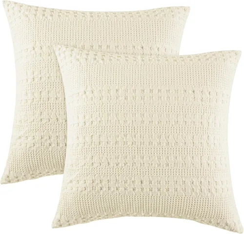 Vista 51 de PHF Fundas de almohada 100% algodón con tejido de gofre de 24 x 24 pulgadas, paquete de 2 fundas cuadradas para decoración elegante del hogar, sin