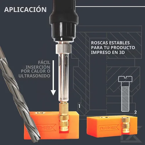 Vista 2 de ruthex Juego de inserciones roscadas M2 + M3 + M4 + M5 - Caja de surtido - 70 + 100 + 50 + 50 piezas - Inserción de latón de ajuste térmico