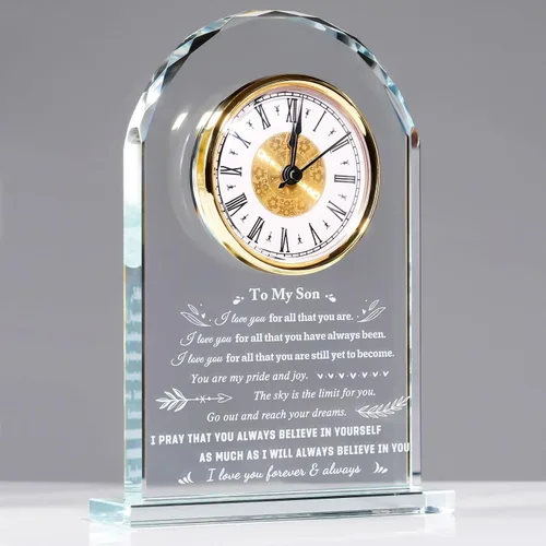 Vista 12 de YWHL Regalos de cumpleaños para mujeres y hombres, regalo significativo de agradecimiento para mujeres, reloj de mesa de vidrio grabado con láser
