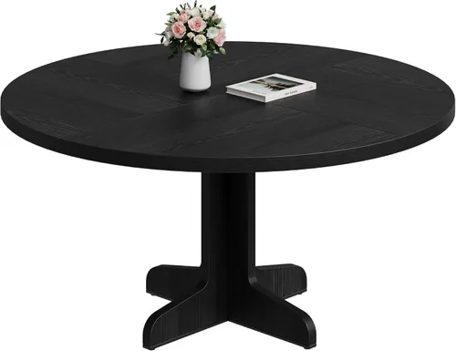 Vista 7 de IDEALHOUSE Mesa de comedor redonda para 4, mesa de comedor de 47 pulgadas con base de madera, mesa de comedor circular de cocina para comedor