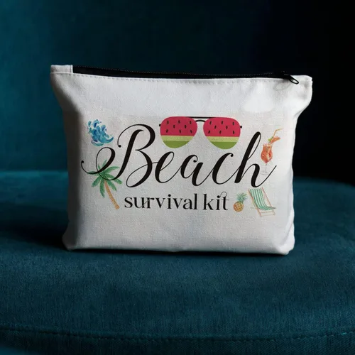 Vista 5 de JIUWEIHU Bolsa de maquillaje de playa para verano, kit esencial de supervivencia, bolsa de regalo inspirador para mujeres, varios temas, bolsas