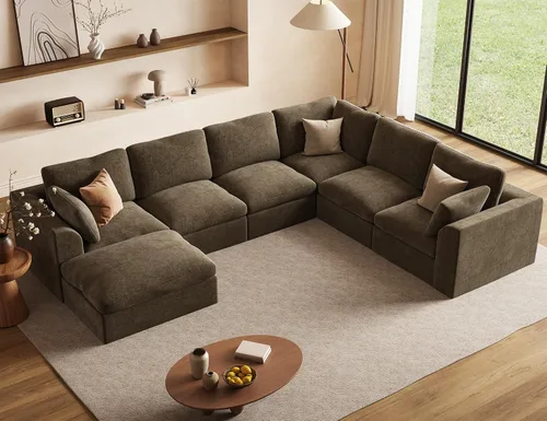 Vista 20 de Sofá modular de nube de 110" sofá deshuesado en forma de L seccional de Harina de avena ligera