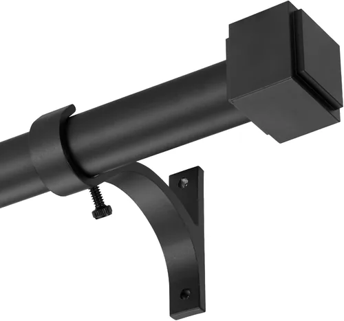 Vista 3 de Barra de cortina telescópica de 1 pulgada de 36 a 72 pulgadas, con remates cuadrados de aleación de aluminio resistente, negro mate
