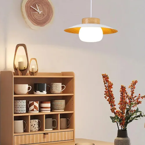 Vista 2 de Lámpara colgante de grano de madera, moderna lámpara ajustable de altura ajustable de 13.8 pulgadas, lámpara colgante de techo para cocina, isla
