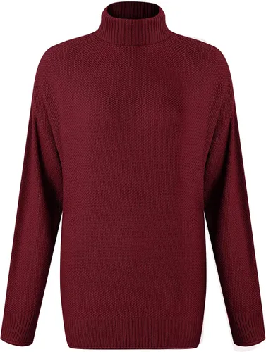 Vista 4 de CHUOAND Suéter de punto largo de cuello alto para mujer, manga murciélago, suéter largo de punto