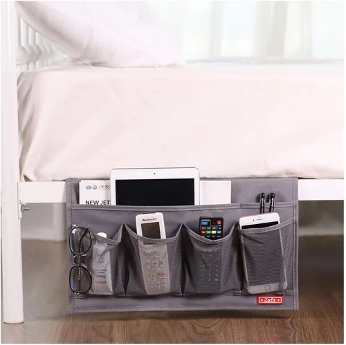 Vista 10 de Zafit Organizador de almacenamiento de mesita de noche, organizador de armario de mesa para mandos, teléfono, lentes (4 bolsillos, negro)