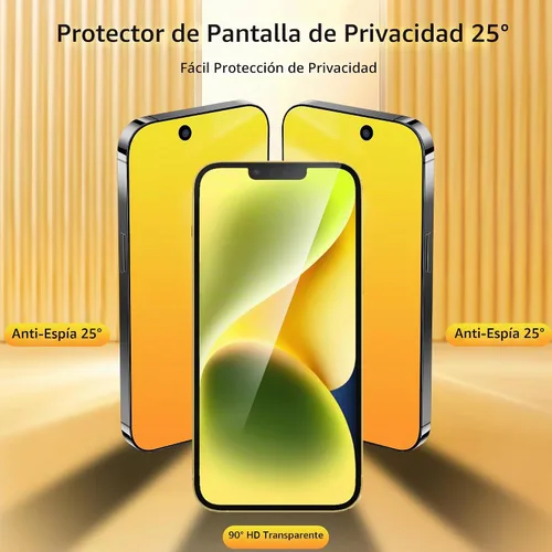 Vista 3 de Protector de pantalla de privacidad para iPhone 14/13/13 Pro (dorado) Anti-Spy vidrio templado degradado colorido efecto espejo cobertura completa