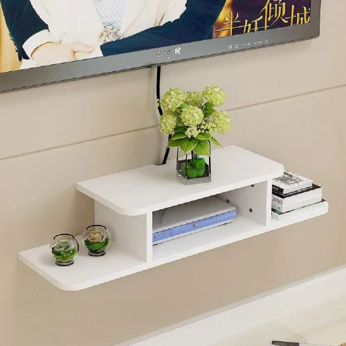 Vista 7 de BiJun Estante flotante de TV, estantes flotantes para centro de entretenimiento en la pared, soporte de TV flotante montado en la pared, consola