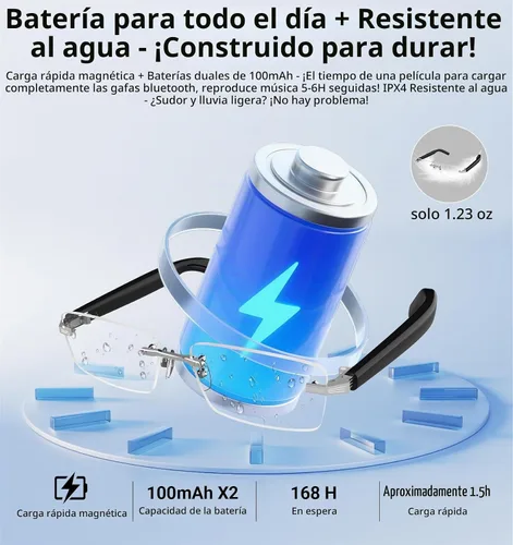 Vista 6 de Gafas inteligentes Bluetooth con IA para hombres y mujeres con Chat GPT, gafas de traducción con 115 idiomas y lentes sin marco que bloquean la luz