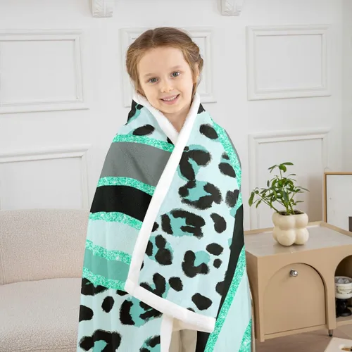 Vista 6 de Homewish Abstract Leopard Kids Throw Blanket,Cheetah Skin Wild Animals Bed Blanket for Girls Boys Women,Geometric Stripes Fashion Fleece
