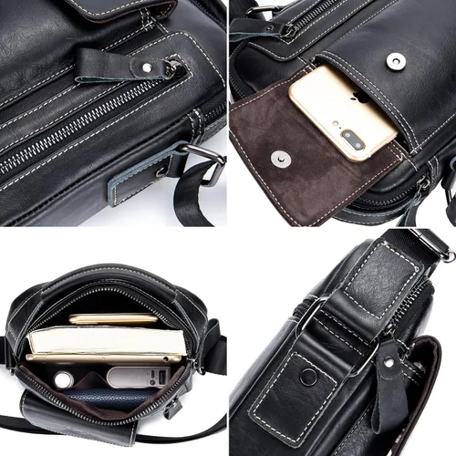 Vista 3 de QAZWSXE Bolso bandolera de cuero pequeño para hombres y mujeres, para viajes al aire libre, negocios