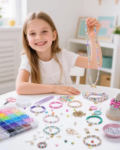 Vista 4 de Mio Angle Kit de fabricación de pulseras de cuentas de arcilla de 24 colores, cuentas planas, para hacer joyas de amistad, cuentas heishi de 24
